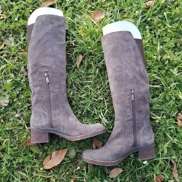 Lucky Brand Hanover Knee High Riding Equestrian Tall Boots 6 Gray Suede Leather - Picture 3 of 10
